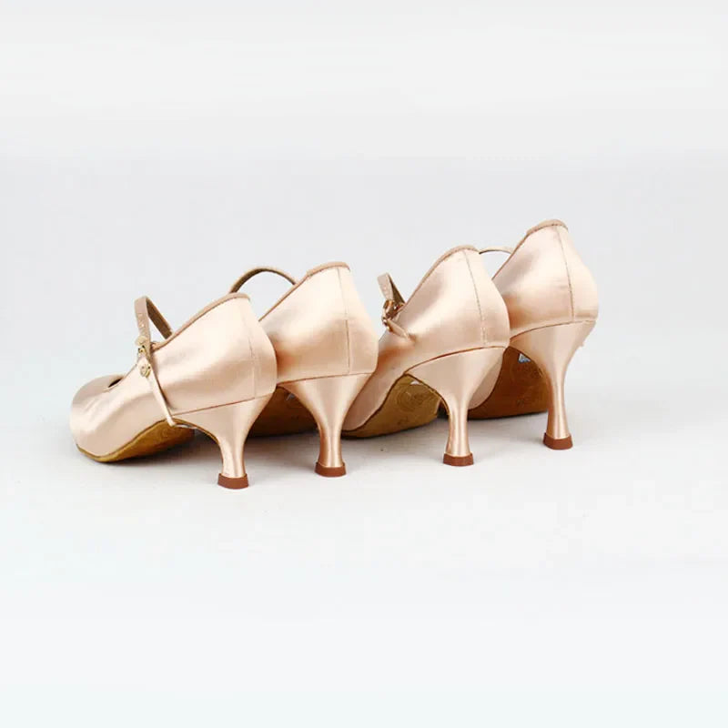 BD Dance Women Standard Shoes 138 ClASSIC Fresh Tan Satin High Heel Ladies Ballroom Dance Shoes Soft Outsole Modern Dance