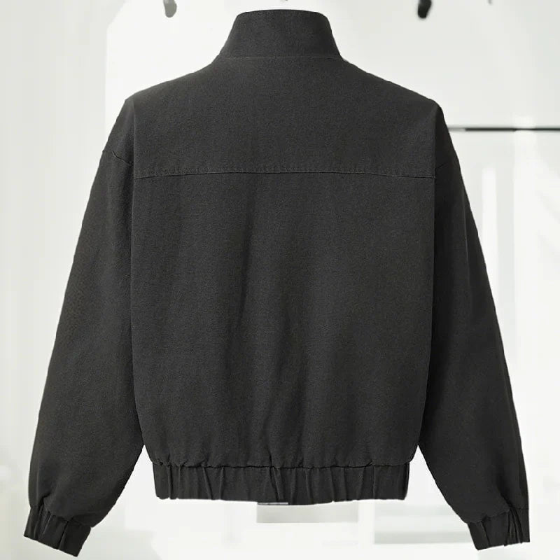 Stylish Girl Stand Collar Street Jacket Personality Button Zipper Solid Jacket Date Commuter Clothing Female New Casual Clothes
