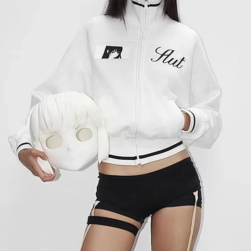 Korean Cartoon Long Sleeved Baseball Jacket for Girls Kawaii Street Jacket Personalized Zipper Cardigan Anime Autumn