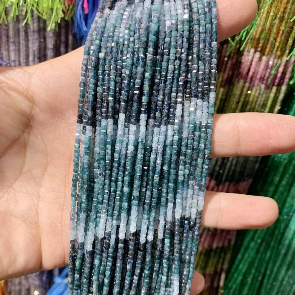2x2mmNatural Colored Tourmaline Blue Tourmaline Faceted Cube Beads Square Stone Beads for JewelryDIY Making  Gemstone Loose Bea