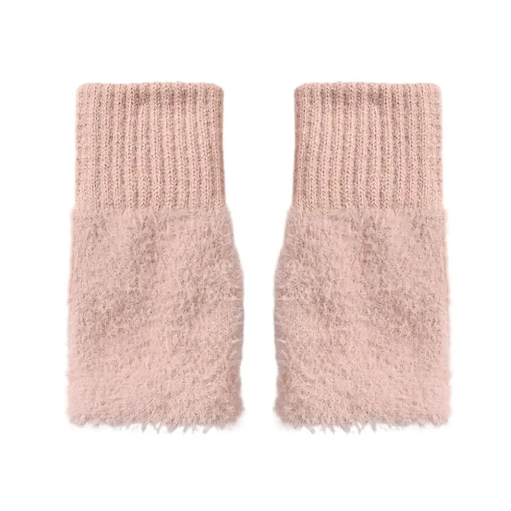 Half-finger Plush Winter Gloves Touch Screen Cold-proof  Warm Fingerless Knitted Wrist Guard Student Office Writing Work Outdoor