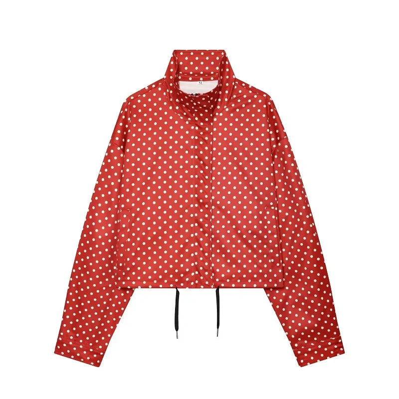MUJER Polka Dot Bomber Jackets for Women Oversized Cropped Jacket Woman Long Sleeve Women's Jacket Fashion Winter Coat Female