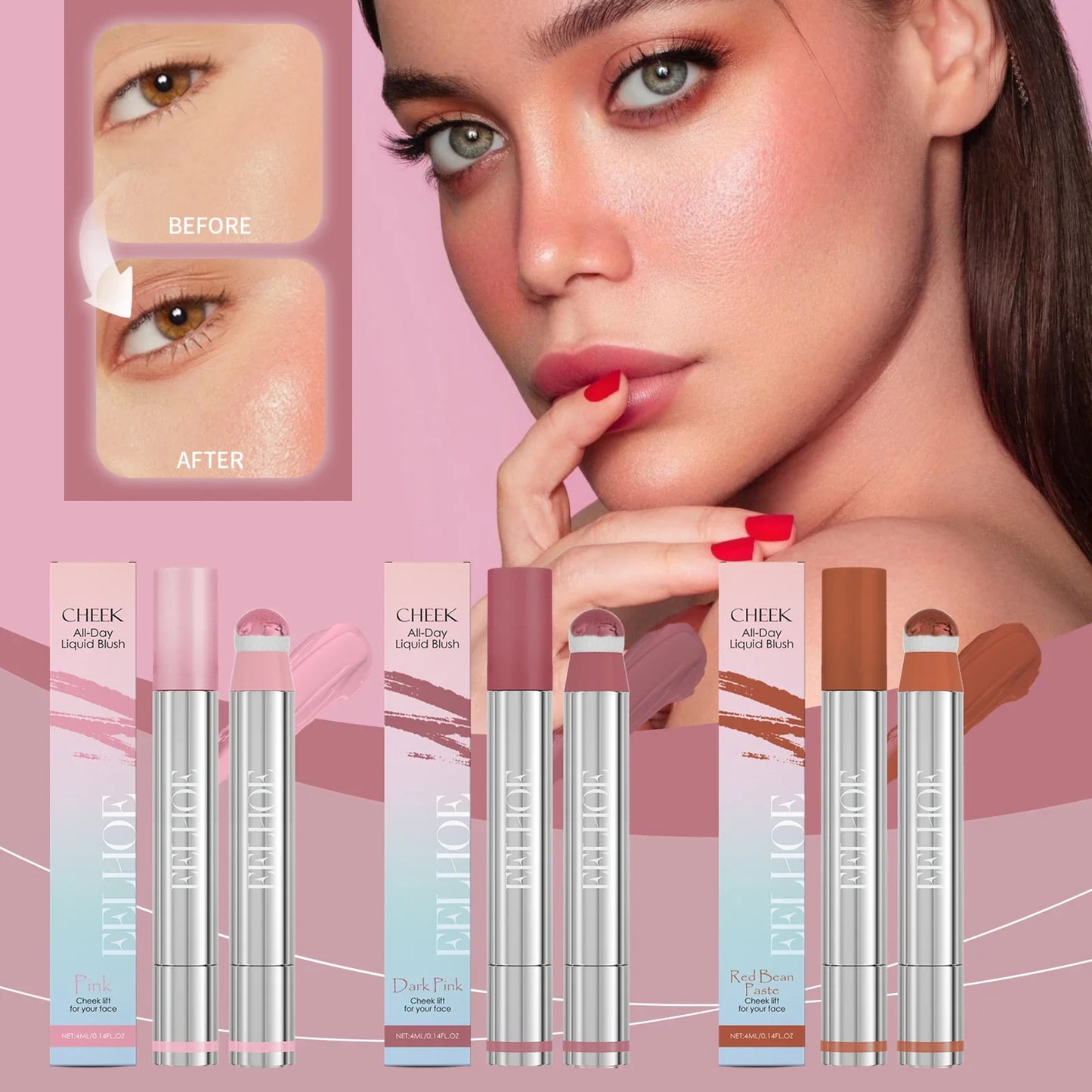 Peach Pink Plush Brush Liquid Blush Cheek Cream Smooth Long Lasting Velvet Matte Nude Apricot Orange Blusher Easy To Wear