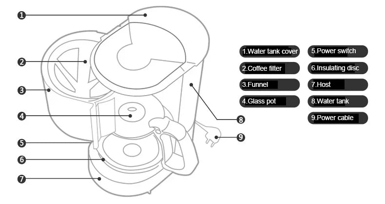 110V Automatic Electric Espresso Coffee Maker Cafe Drip American Latte Coffee Brewing Machine Household Mini Glass Boiler Teapot