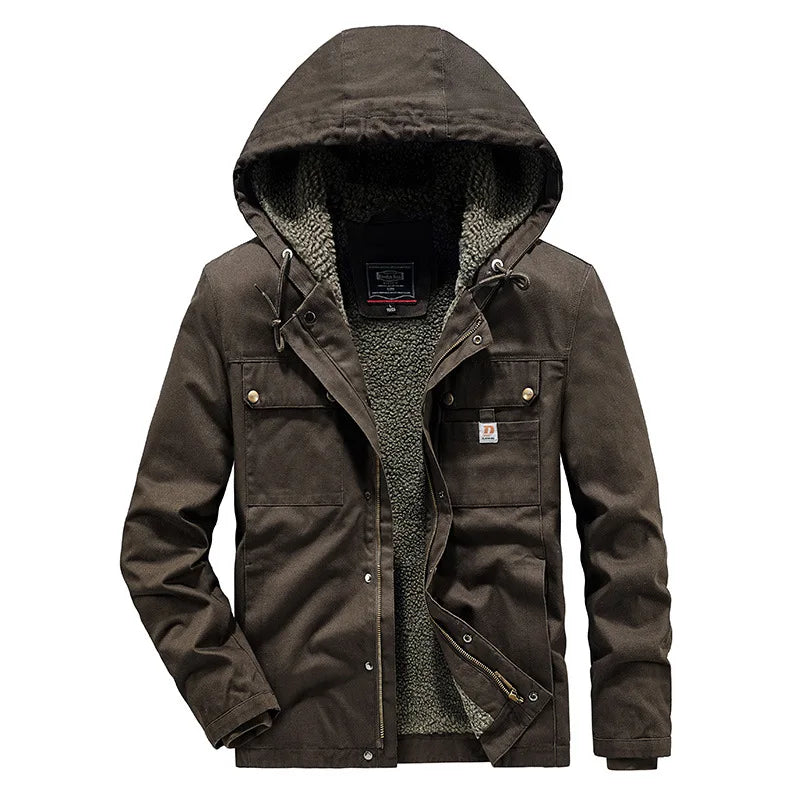New Fashion Men Hooded Fleece Warm Down Jackets Casual Fit Coats Quality Male Cotton Multi-pockets Cargo Jackets Tooling Coats 4