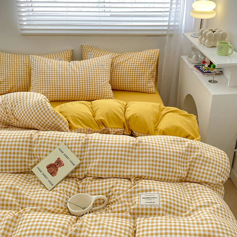 Plaid Style Bedding Set Skin-friendly Quilt Cover Pillowcase Bedsheet Home Bed Linen Sets Single/Full/Queen/King Size Bedclothes