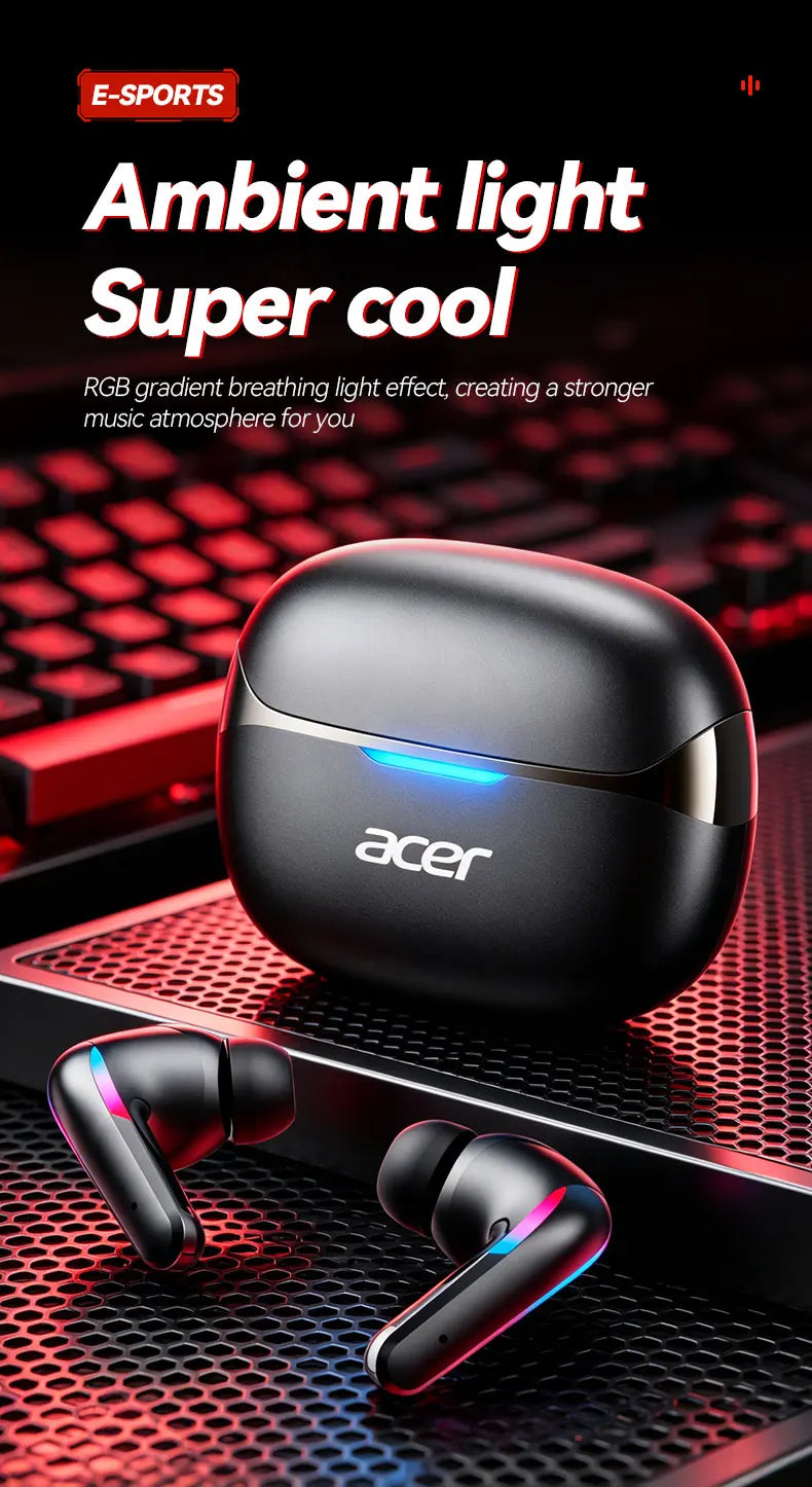 Acer Ohr829 Wireless Headphones Bluetooth 6.0 Low-Latency Gaming Headphones Enc Call Noise Reduction Surround Stereo Sound Comfortable to Wear Long Battery Life Compatible with Mobile Phones and Tablets