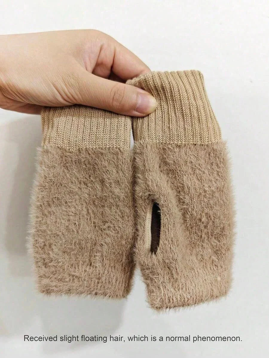 Women'S Luxury Plush Fleece-Lined Winter Gloves - Thick Warm Half-Finger Gloves with Elastic Cuffs Winter Gloves For Women