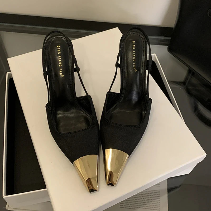 SUOJIALUN 2024 New Brand Women Sandal Fashion Mix Color Ladies Eelgant Outdoor Dress Slingback Shoes Thin High Heel Sexy Pumps S