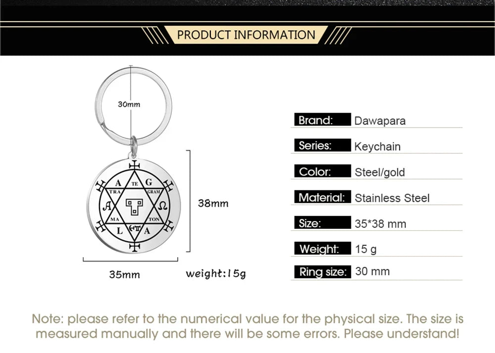 Dawapara Protection Secret Seal of Solomon Pendant Keychain Witchcraft Hexagram Wealth Fortune Amulet Stainless Steel Jewelry