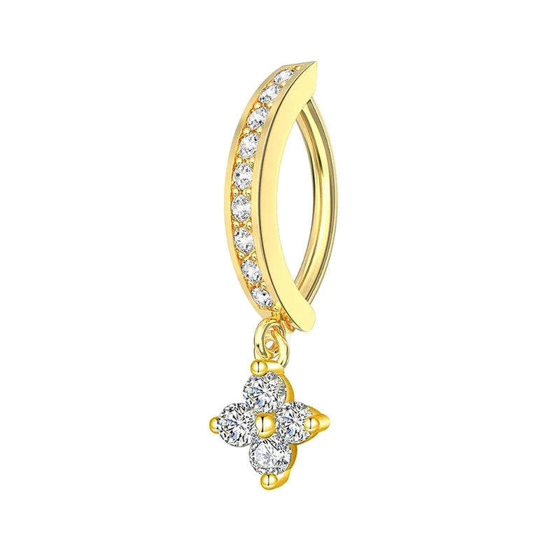 1PC Stainless Steel 14G Dangle Belly Button Ring for Women Heart Bow Reverse Hoop Clicker Navel Rings Body Piercing Jewelry