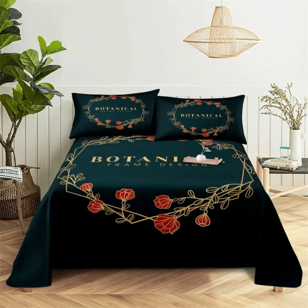 Pink Rose Bed Sheet Sets 3D Print Flowers Bed Flat Sheet for Women Girls King Queen Full Twin Size 2/3pcs Bed Linen Room Decor
