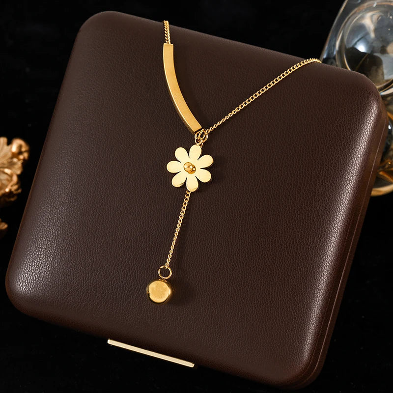 GANEMLY 316l Stainless Steel Luxury Bling Cubic Zirconia Eye Droplets Pendant Necklace Women Chic Romantic Waterproof Jewelry