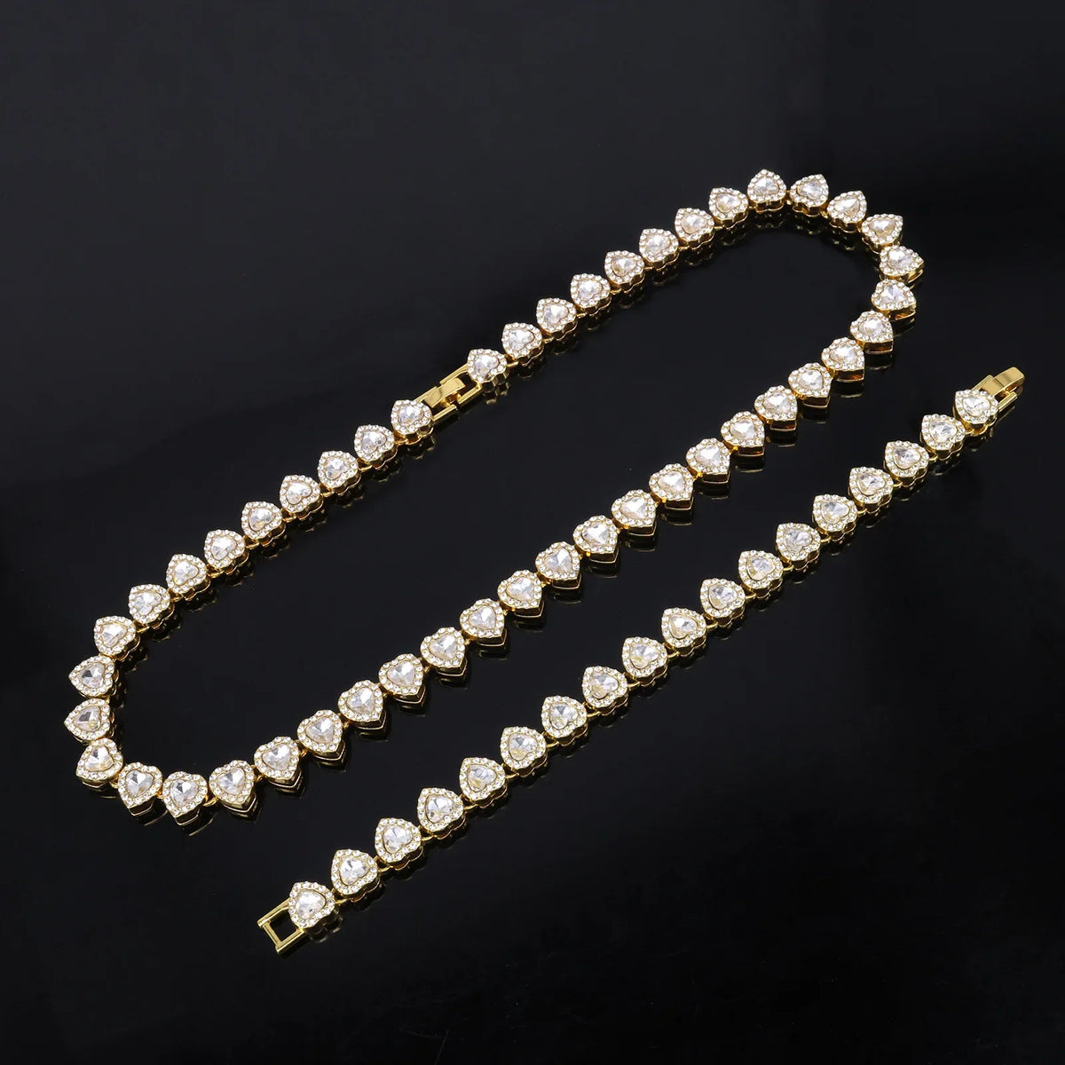 Yupsk 45CM/20CM Shiny Heart Rhinestone Hip Hop Rock Tennis Chain Bracelet Necklace for Women Men Trendy Jewelry Set Gift