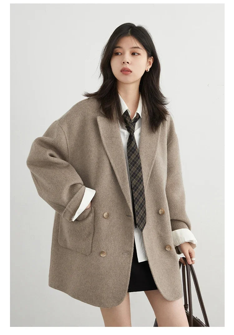 CHIC VEN New Women Woolen Coat Loose Solid Mid-length Double-sided Oversized Office Ladies Jackets Outerwear Autumn Winter 2026