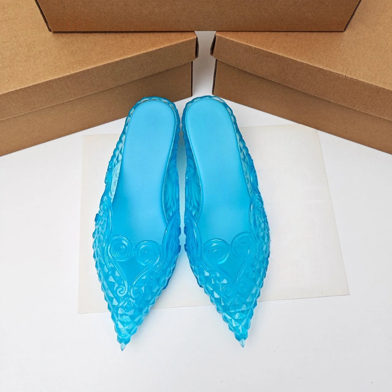 Original Brand Style Women Pointed-toe Crystal High Heel Slippers  Girl Retro Elegance Slippe Ladies Fashion witch Summer Slides