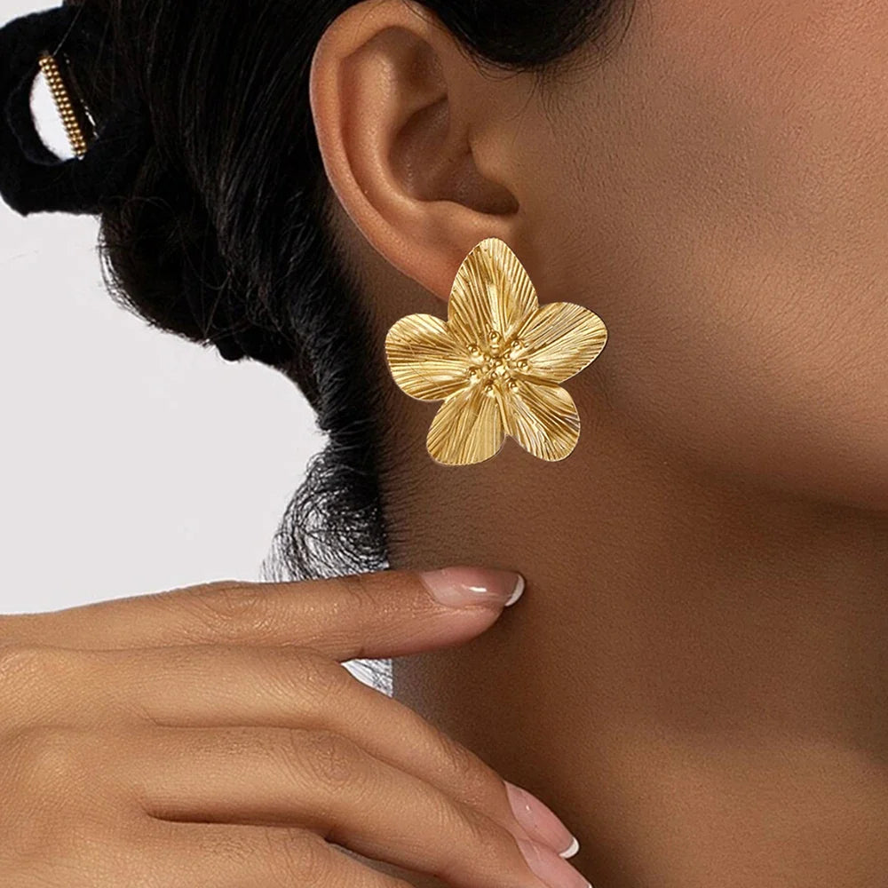 DOTIFI Stainless Steel Exaggerated Large Flower Design Earrings Female Fashion Retro Minimalist Ear Jewelry Party Creative Gifts