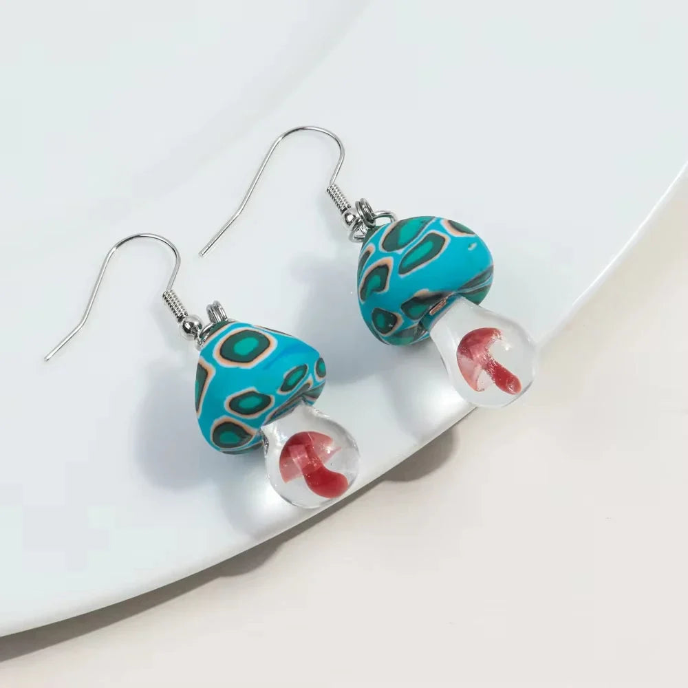 New Cute Polymer Clay Mushroom Acrylic Drop Earrings for Women Cartoon Colorful Flower Pendant Earring 2024 Trend Jewelry Gift