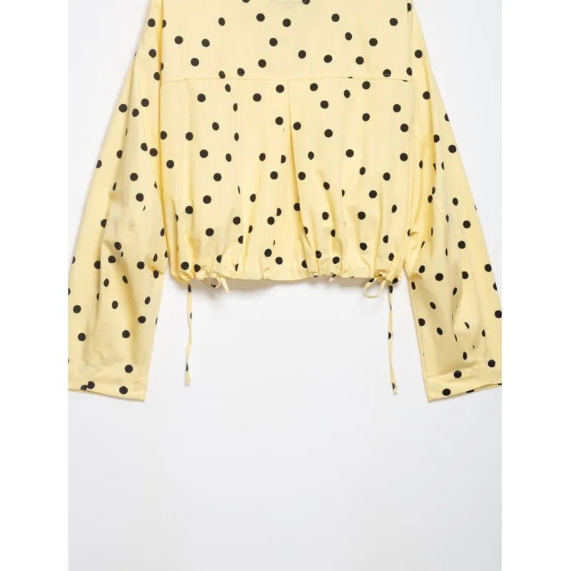 Women's Polka Dots Jacket with Tie New 2026 Spring Long Sleeve High Collar Loose Women Versatile Short Coats Chic Female Jackets