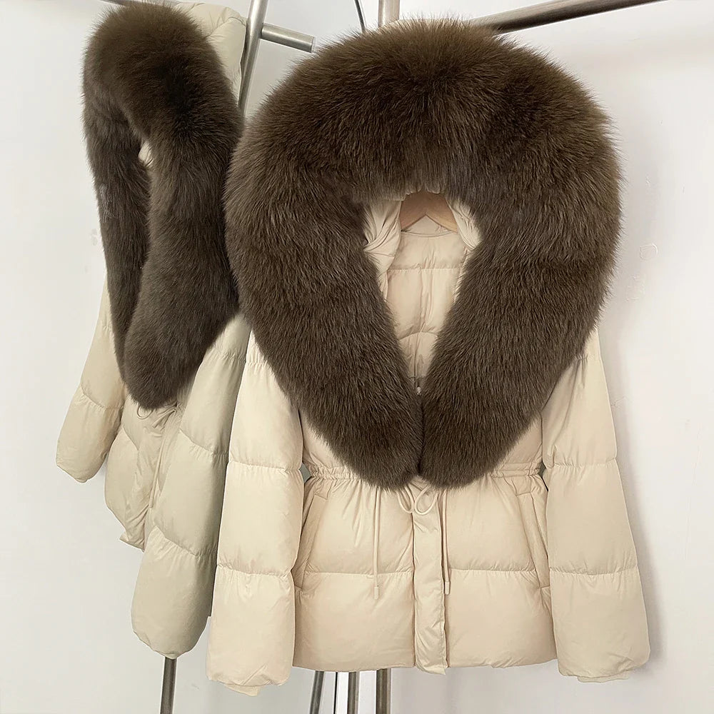 Reality Fur Jacket Real Fur Collar Duck Down Coat Female Winter Hooded Warm Fox Fur Coat Women Natural Raccoon Fur Puffer Jacket