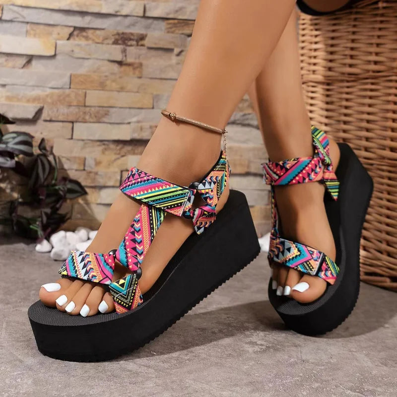 Ladies new summer thick soled shoes Women comfort cloth Sandals Beach Set Foot Sandals exposed toe Light Casual Slippers Zapatos