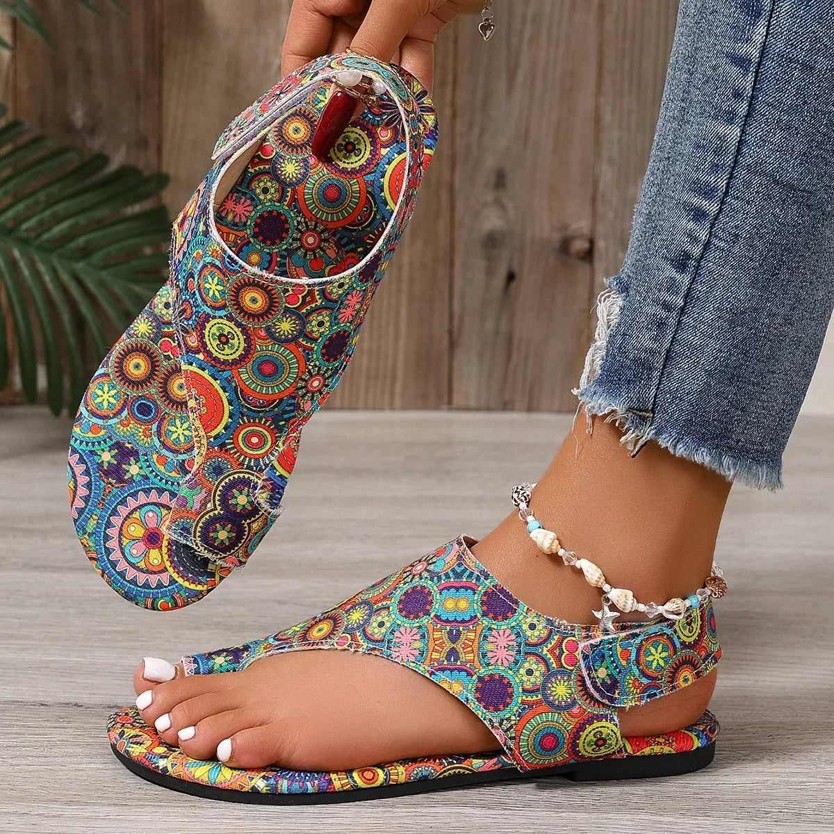 2025 Women Flat Sandals Comfortable Flats Sandals Printed Bohemia Roman Style Shoes for Women Fashion Shoes Sandalias De Mujer