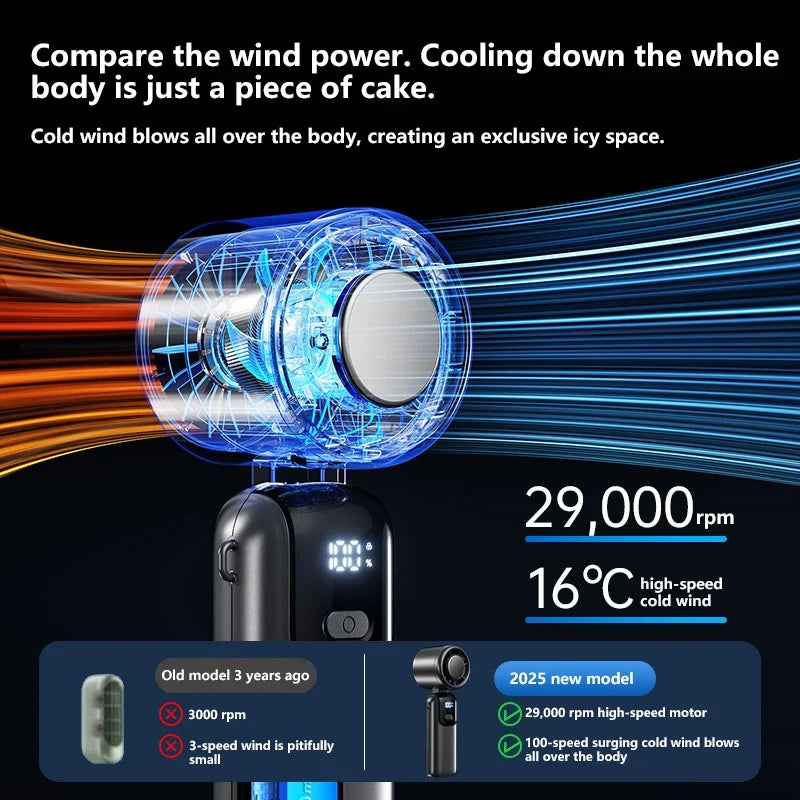 Lenovo Foldable/Hangable USB Desk Fan Ice Cooling Handheld Fan 100 Speeds Turbo Portable for Outdoor Fast Chill Ice Compress New