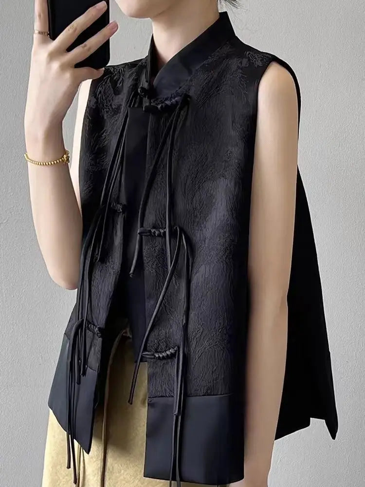 2026 spring new chinese new style plate buckle waistcoat jacket jacquard stand collar sleeveless retro women cheongsam waistcoat