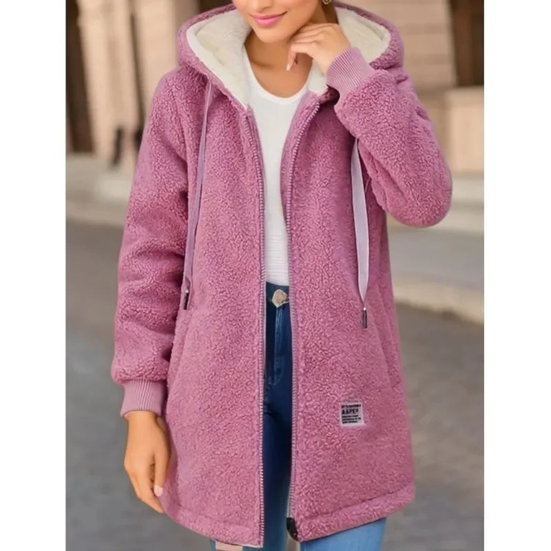 Women's Hooded Top  Winter Coat Thickened Fleece-lined Sweatshirt Cardigan Winter Trendy New Style Lamb Wool Jacket Ladies