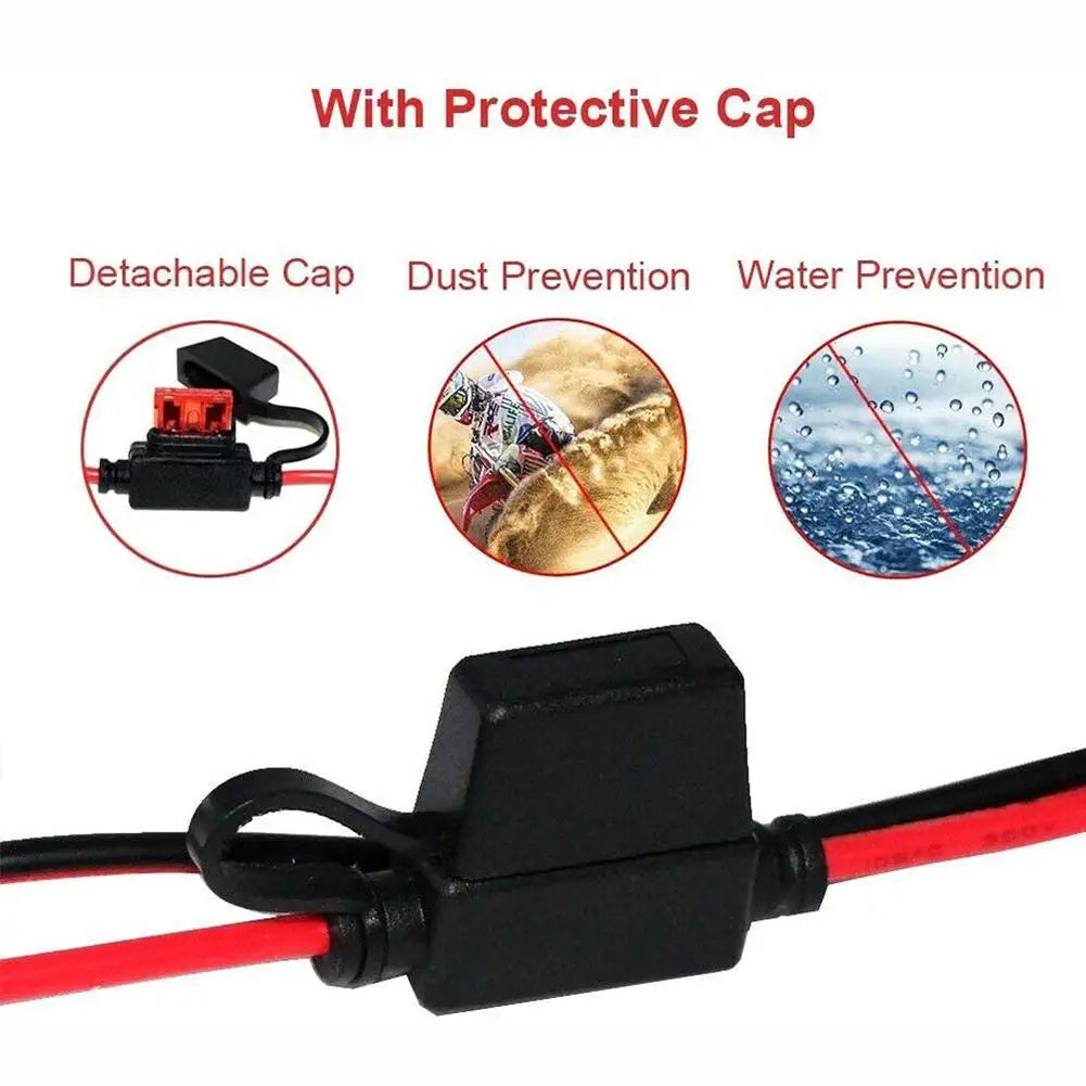 Charger Cable For Motorcycle Battery Terminal To SAE Quick Extension Cable With 10A Fuse O Connector Battery Charger Adapter