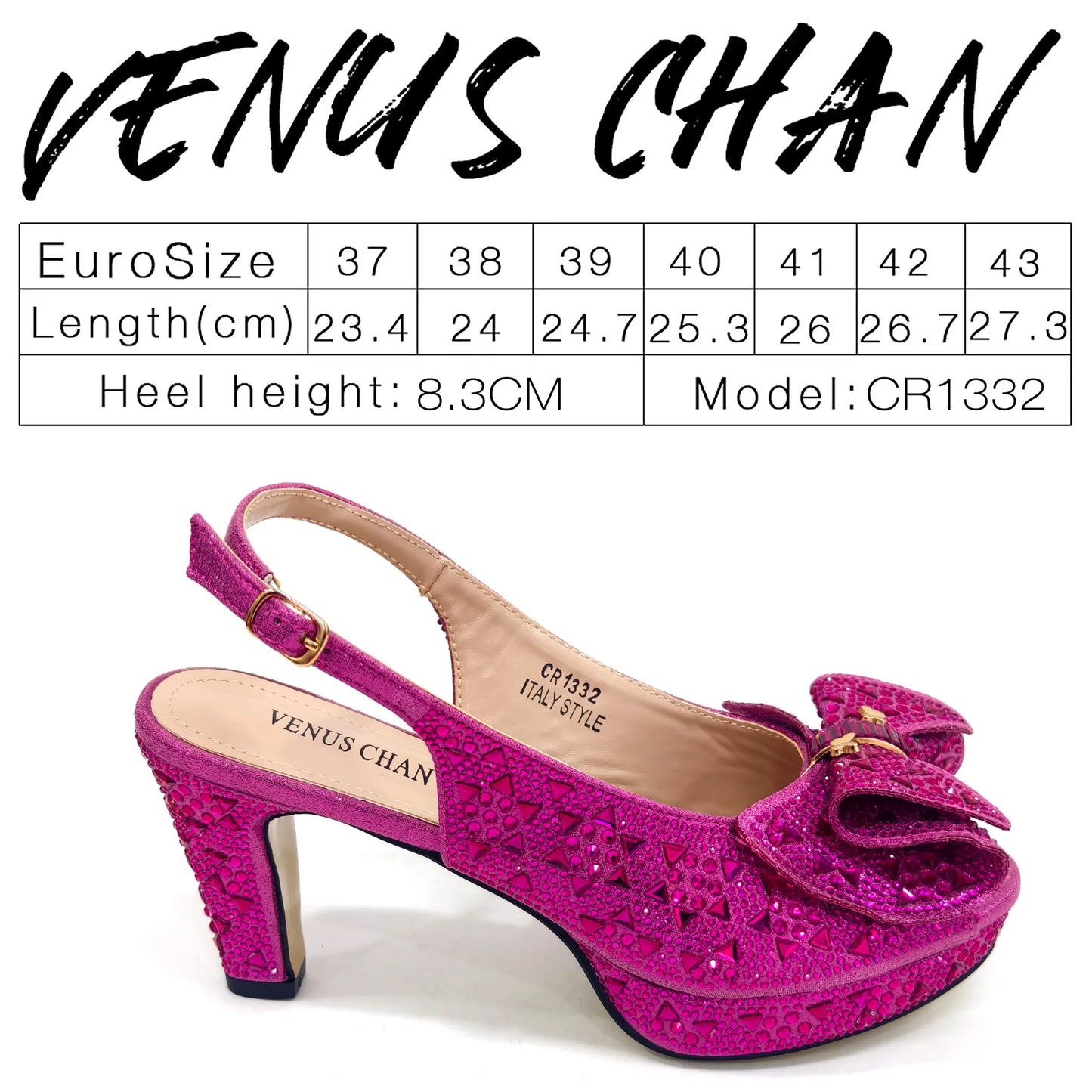 Elegant Italian Women’s Fuchsia Rhinestone Peep-Toe High Heel Sandals and Matching Bag Set – Perfect for Weddings and Parties