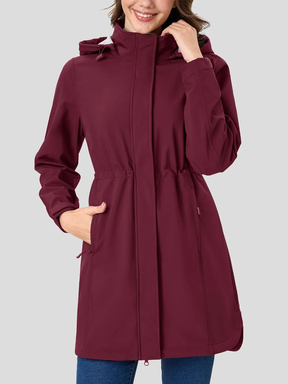TACVASEN Women's Long Hooded Jacket Fleece Lined Softshell Jacket Waterproof Windproof Hiking Jacket Rain Coat Windbreaker Parka