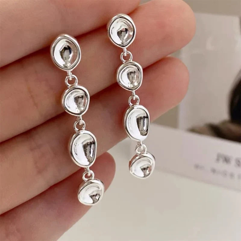 Foxanry Non-fading Silver Color Drop Earrings for Women Couples New Fashion Simple Chain Tassel Geometric Handmade Party Jewelry