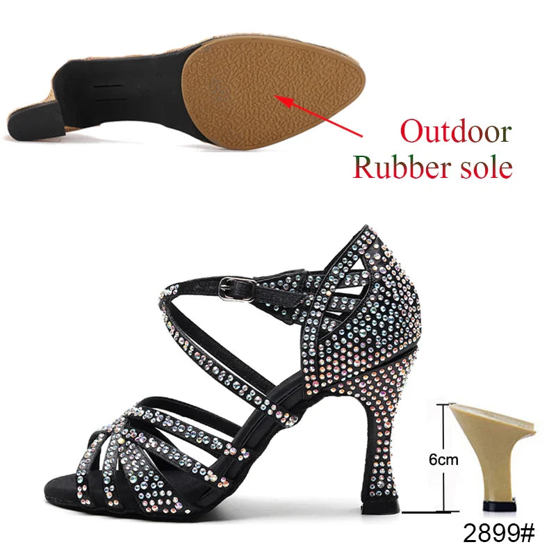 Latin Dance Shoes Ladies Salsa Tango Sneakers Training Dance Shoes High Heel Sandals Summer Square Dance Shoes Bronze Black