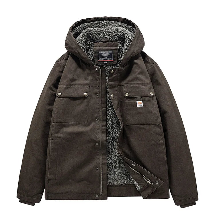 New Fashion Men Hooded Fleece Warm Down Jackets Casual Fit Coats Quality Male Cotton Multi-pockets Cargo Jackets Tooling Coats 4