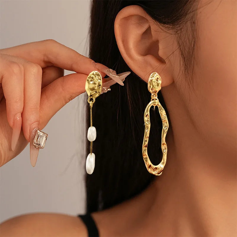LATS Elegant Asymmetrical Baroque Pearl Stud Earrings for Ladies and Girls Personality Irregular Fashion Jewelry Party Gifts
