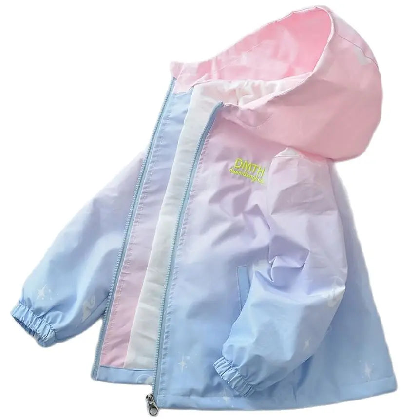 Korean Fashion Jacket For Girls Teenager Casual Gradient Hooded Coat Boys Blazer Spring Autumn Windproof Sweet Coats Windbreaker