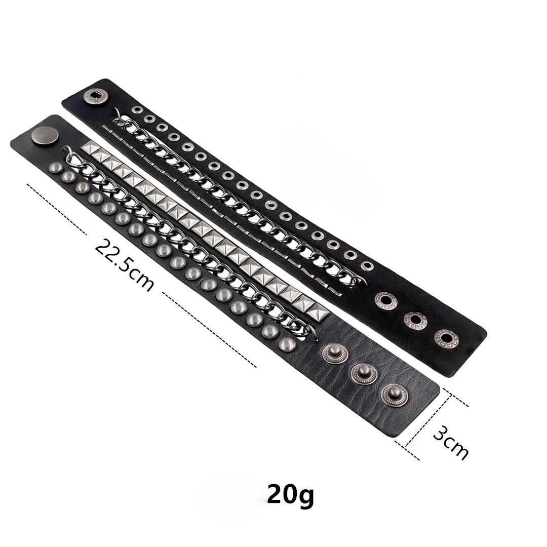 3Pcs/Set Vintage Emo Bracelets 3 Row Cuspidal Spikes Rivet Stud Wide Cuff PU Leather Punk Black Gothic Rock Unisex Accessories