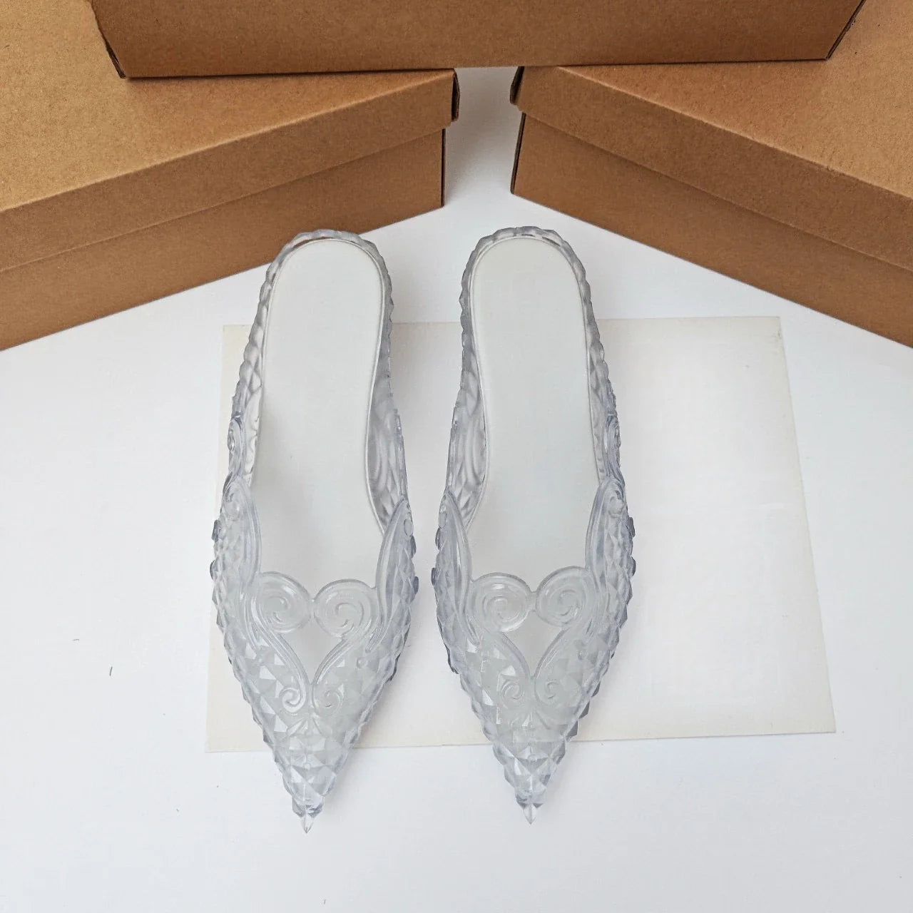 Original Brand Style Women Pointed-toe Crystal High Heel Slippers  Girl Retro Elegance Slippe Ladies Fashion witch Summer Slides