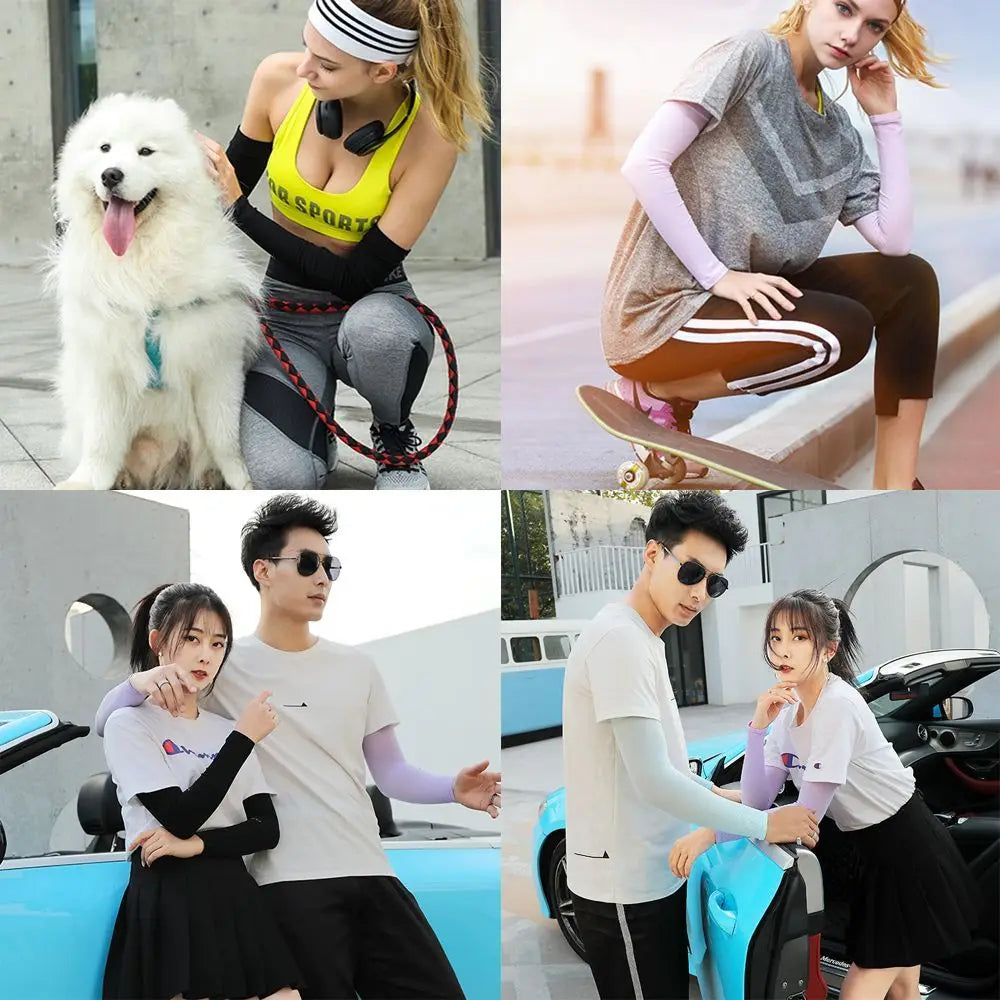 2Pcs Arm Sleeves Warmers Sports Sleeve Sun UV Protection Hand Cover Cooling Warmer Running Fishing Cycling