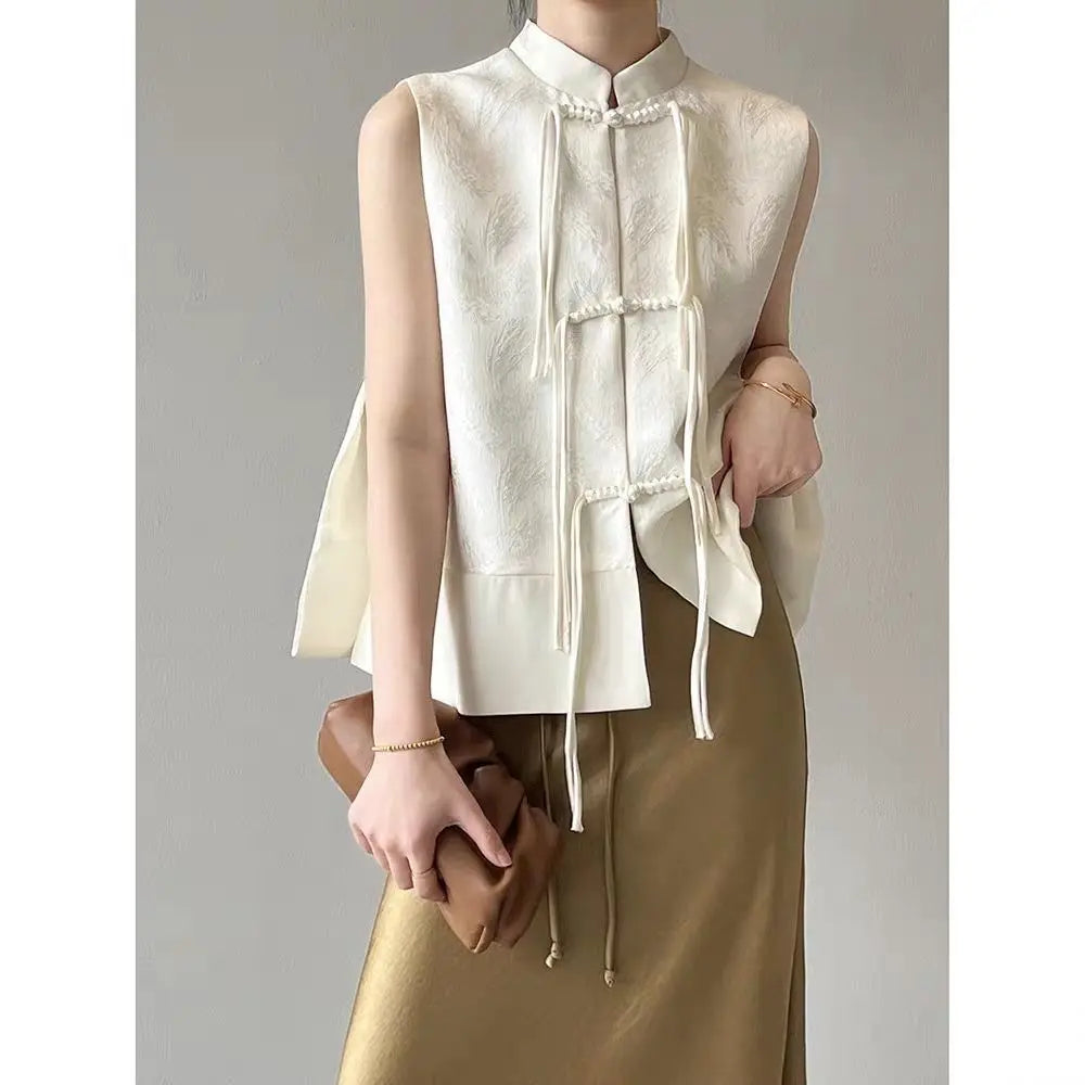 2026 spring new chinese new style plate buckle waistcoat jacket jacquard stand collar sleeveless retro women cheongsam waistcoat