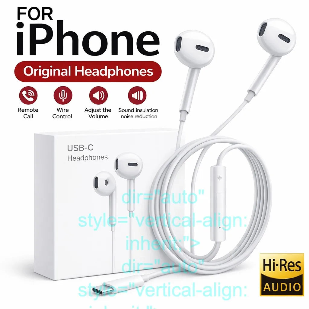 Original In-Ear Headphones For Apple iPad iPhone 15 17 14 13 12 11 16 Pro Max Plus Type C Wired Earphones Laptops Tablet Earbuds