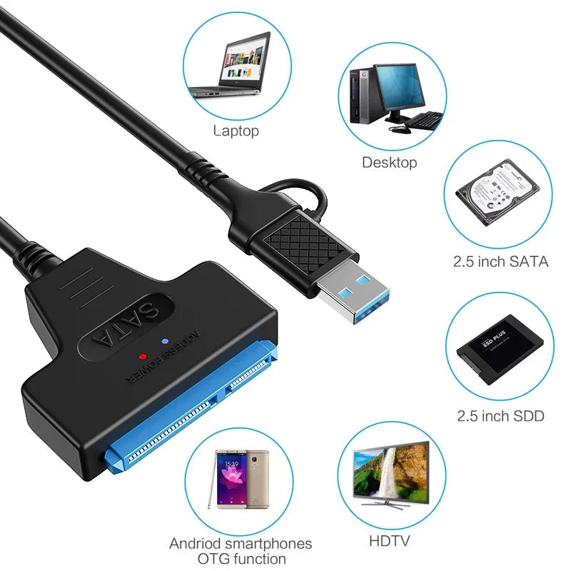 New USB 3.0 3.1 SATA to USB Cable USB 3.0 to SATA III Hard Disk Adapter Compatible With 2.5-inch Hard Drives SSD UASP Support