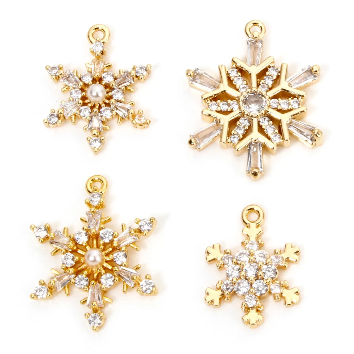 1 Piece Brass Christmas Charms 18K Gold Plated Christmas Snowflake Clear Cubic Zirconia Pendants For DIY Jewelry Making Findings