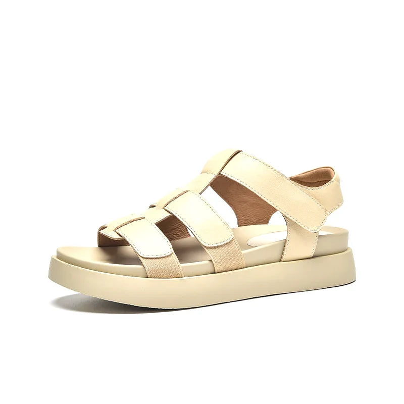 BeauToday Summer Gladiator Sandals Women Calfskin Leather Open Toe T-bar Strap Hook & Loop  Summer Ladies Shoes Handmade 07130