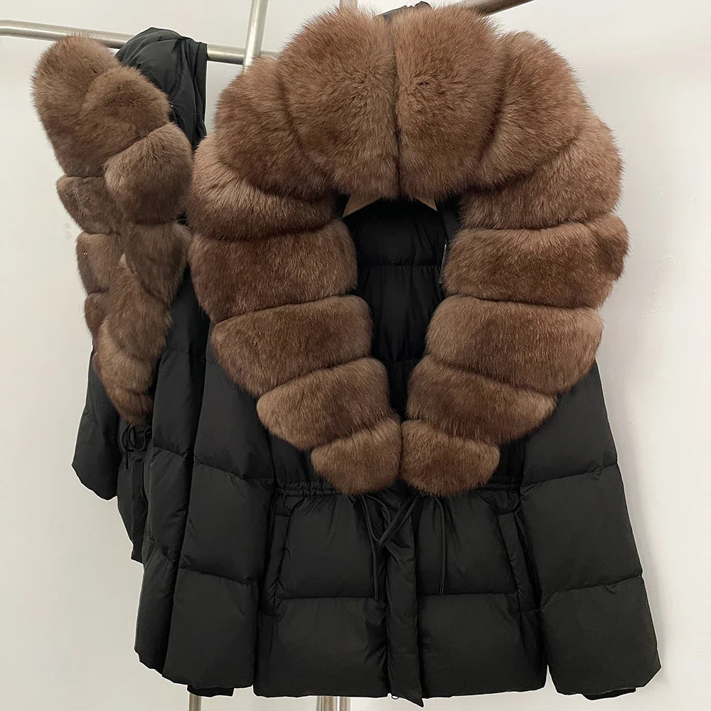 Reality Fur Jacket Real Fur Collar Duck Down Coat Female Winter Hooded Warm Fox Fur Coat Women Natural Raccoon Fur Puffer Jacket