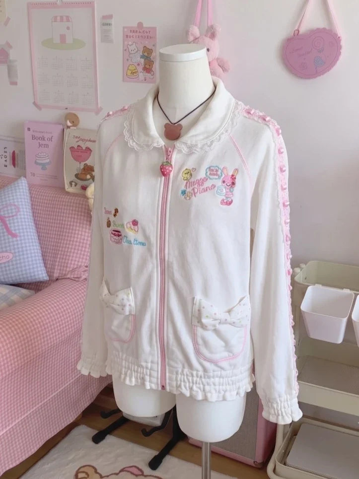 Japanese Cute Coat Embroidery Rabbit Ear Hooded Subculture Kawaii Y2k Tops Casual Fashion Sweet Coats Ropa Mujer Women Clothing