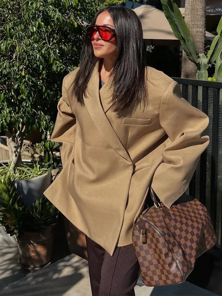 Solid Lapel Blazer Women Coats Fashion Full Sleeve Pocket One Button Jackets 2026 Autumn Daily Office Lady Commute Outwear