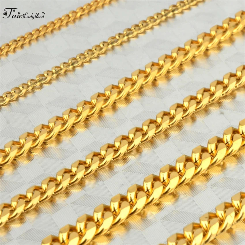 1 piece Size 3.6mm-9mm Men's Necklace Stainless Steel Cuban Link Chain Bracelet Necklace Steel Color Male Jewelry