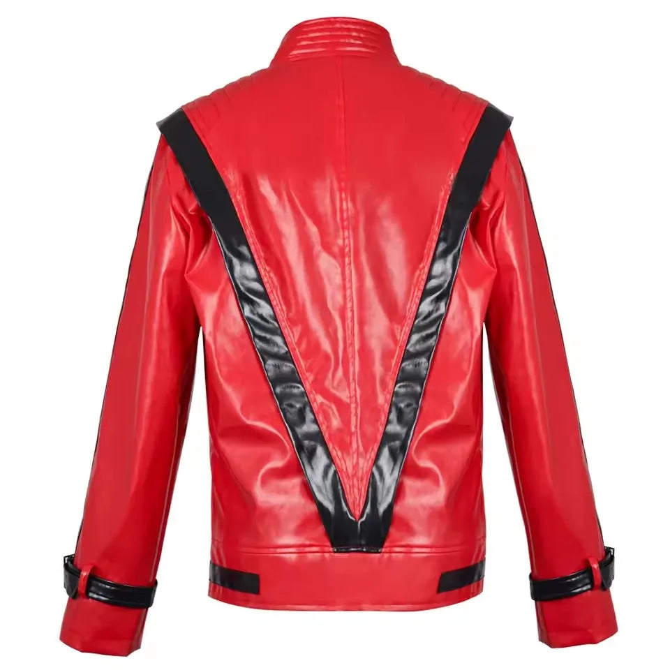 Classic Michael Red Leather Jacket Cosplay Costume Zipper Design Carnival Performance Wear Teen And Adult